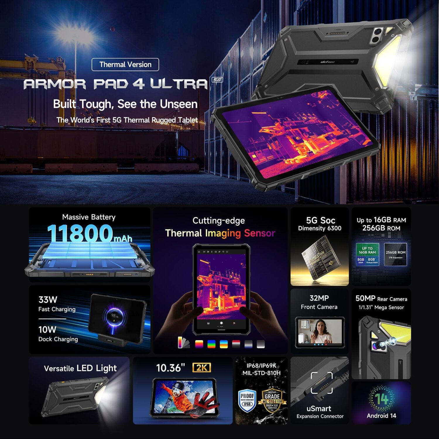 Ulefone Armor Pad 4 Ultra Con C&aacute;mara T&eacute;rmica - Tablet Rugged 10.36" 5g, 8gb Ram, 256gb image number 1.0