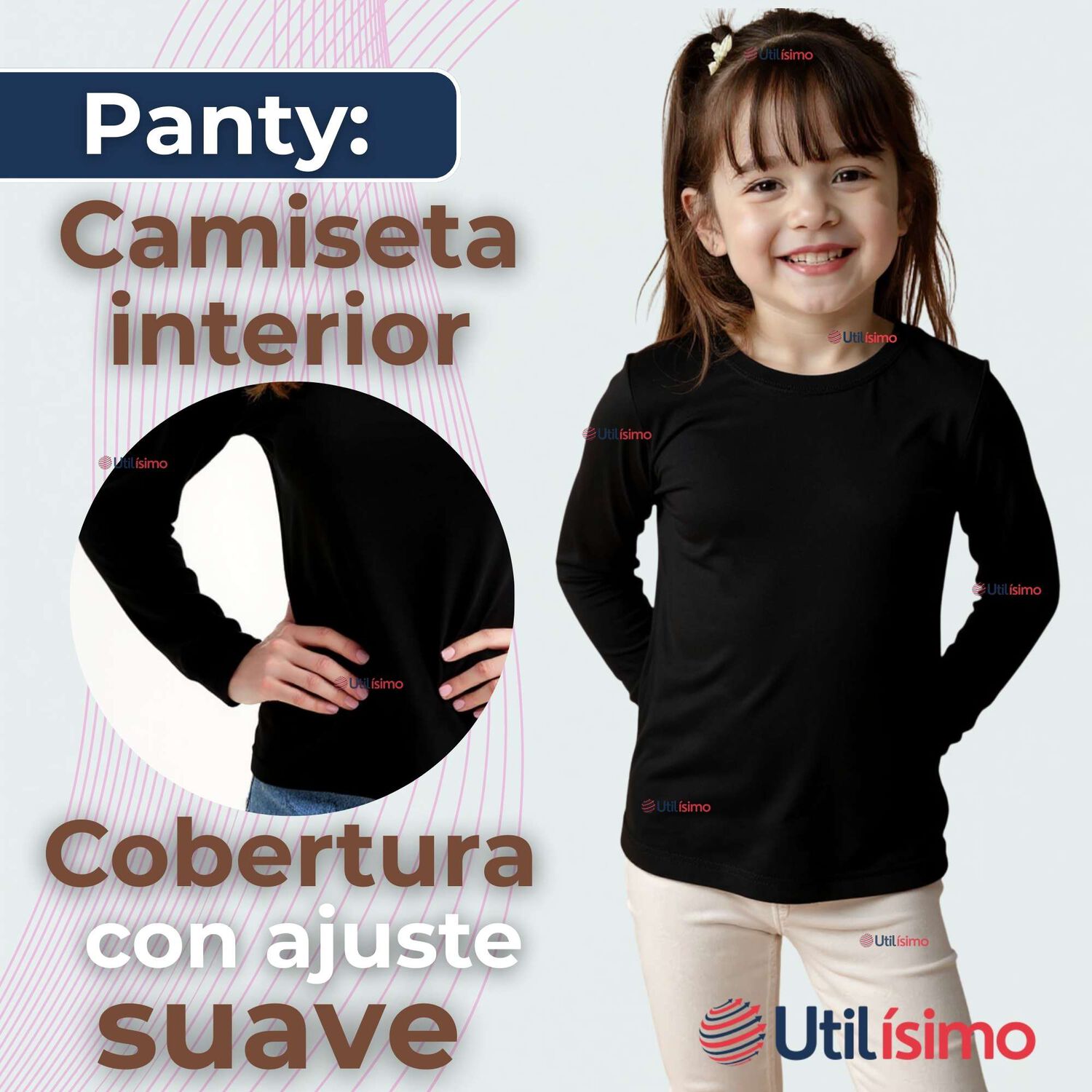 Camiseta De Panty El&aacute;stica Manga Larga Segunda Piel Ni&ntilde;a Nylon Negro image number 4.0