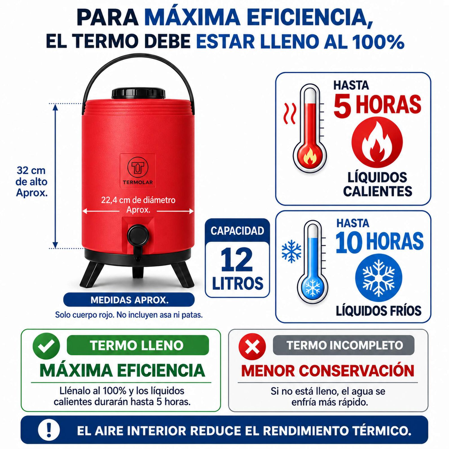 Maxi Termo Termolar 12 Litros Rojo Con Llave Y Asa image number 6.0