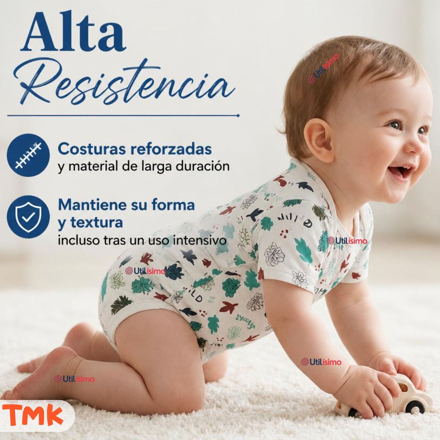 Pack 5 Bodys Manga Corta 100% Algod&oacute;n Tedmimak Ni&ntilde;o Blue Croc Jungle image number 9.0
