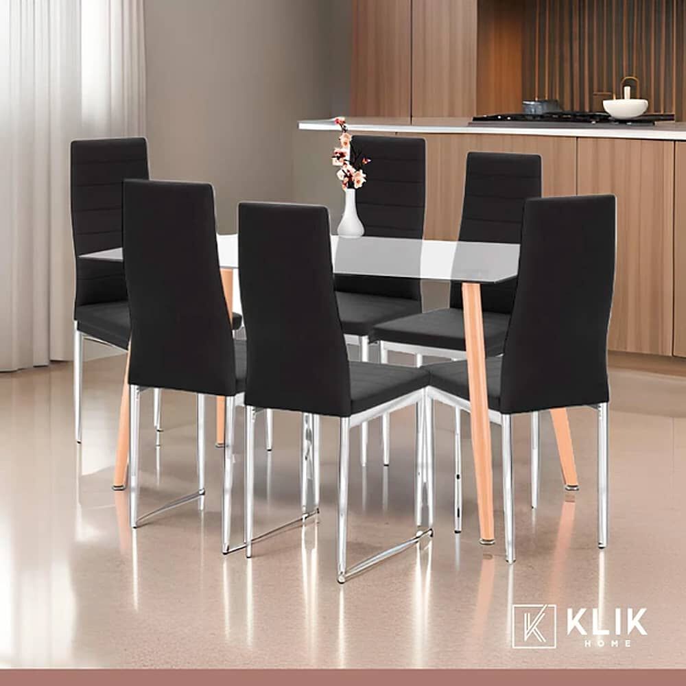 Comedor Mesa De Vidrio Rectangular 120x80 + 6 Sillas Dining Liana Acolchadas - Negras image number 1.0