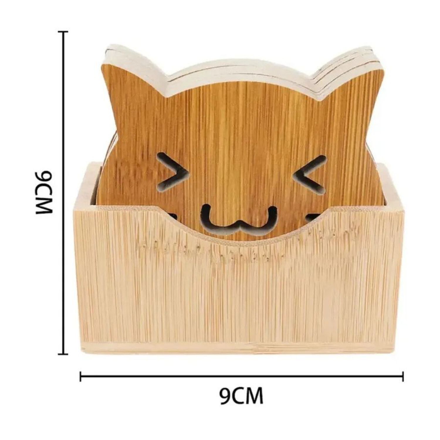 Set 7 Posavasos Bamb&uacute; Dise&ntilde;o Gato Con Soporte Madera image number 1.0