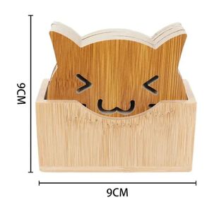 Set 7 Posavasos Bamb&uacute; Dise&ntilde;o Gato Con Soporte Madera
