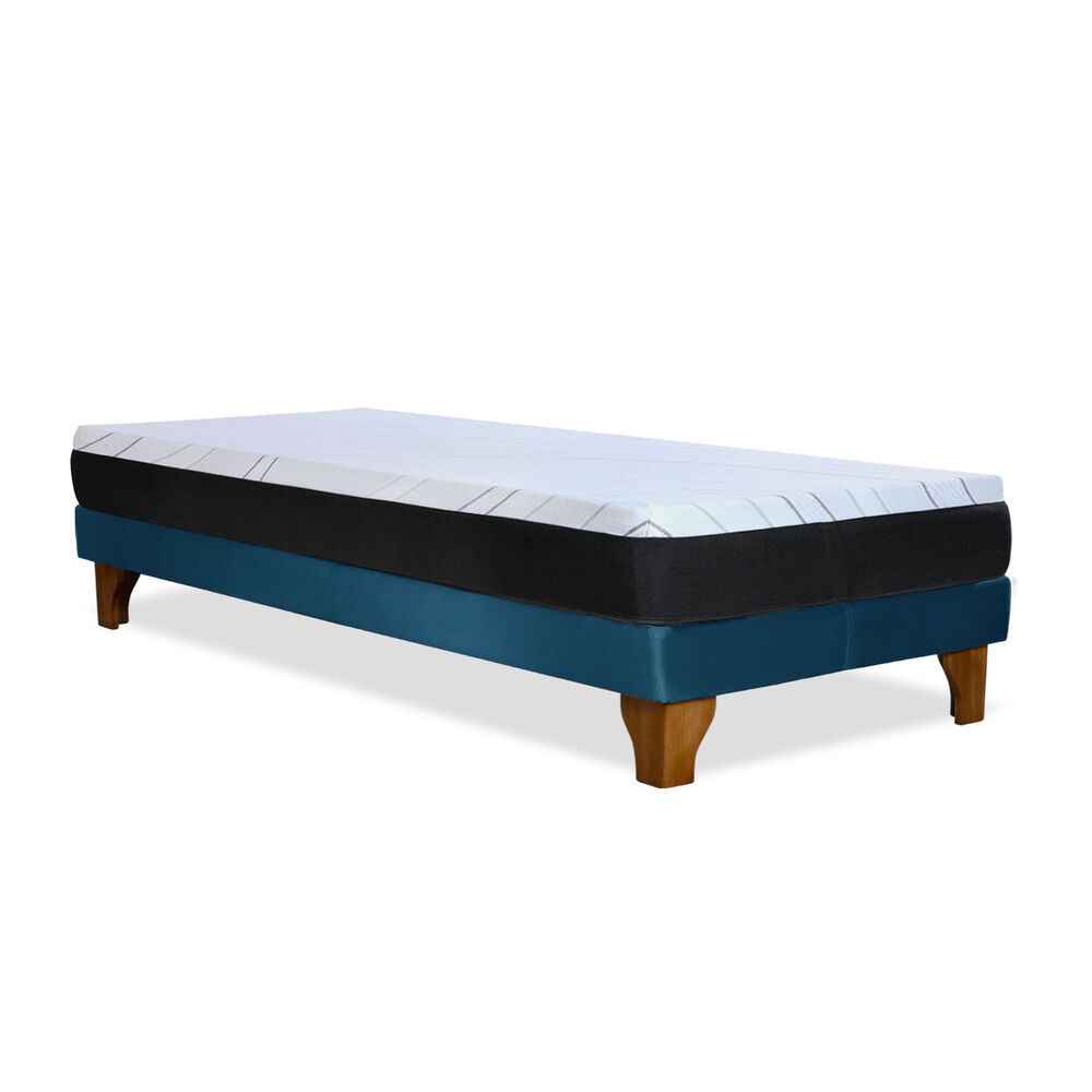 Cama Europea Zen Pro 1.5 Plazas Tela Velvet Azul Petroleo image number 1.0