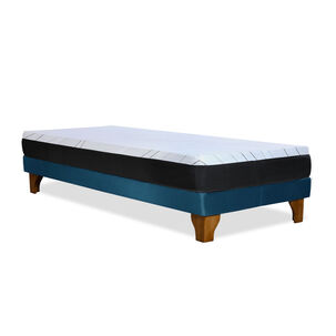 Cama Europea Zen Pro 1.5 Plazas Tela Velvet Azul Petroleo