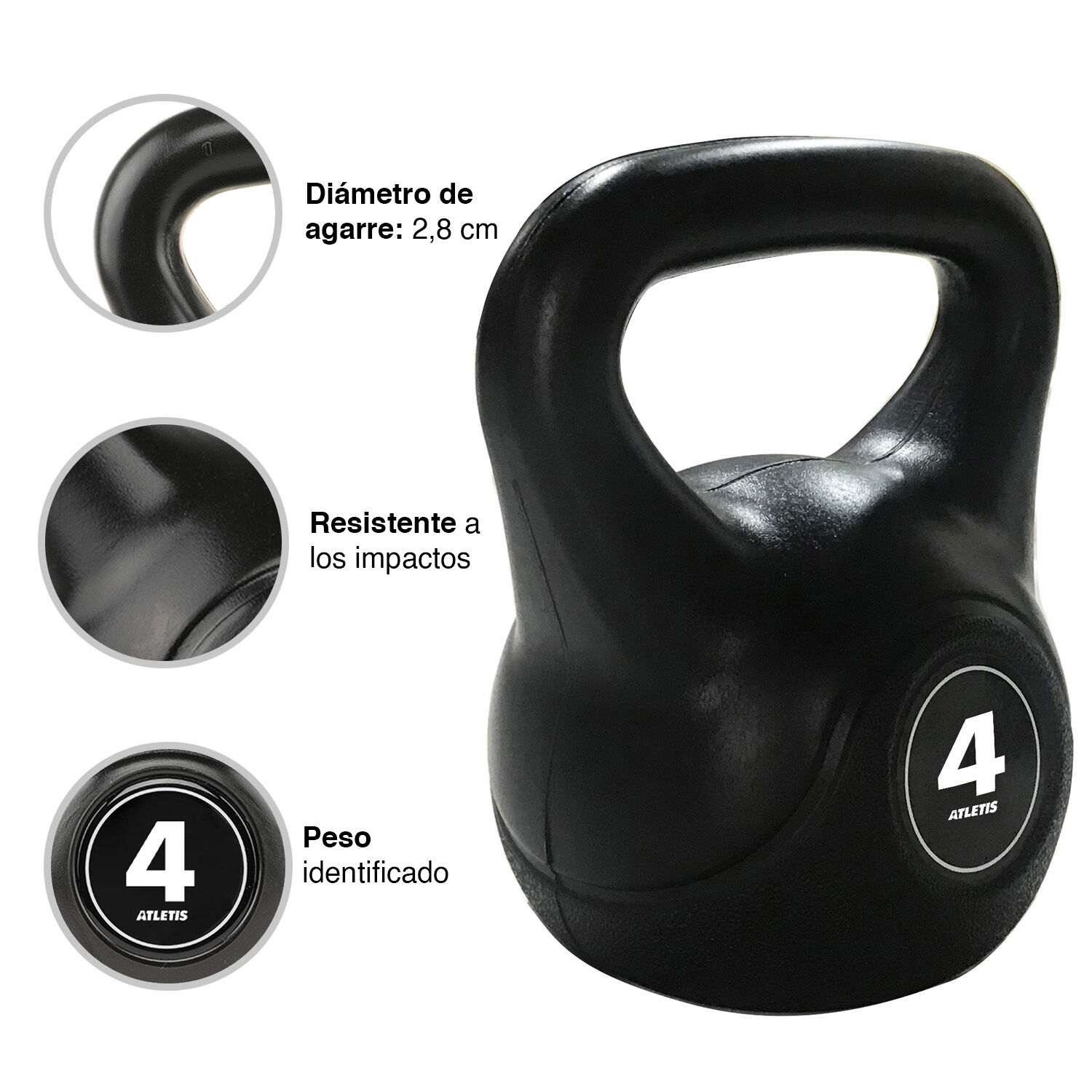 Kettlebell Mancuerna Pesa Rusa Cemento 4 Kg Negro image number 3.0