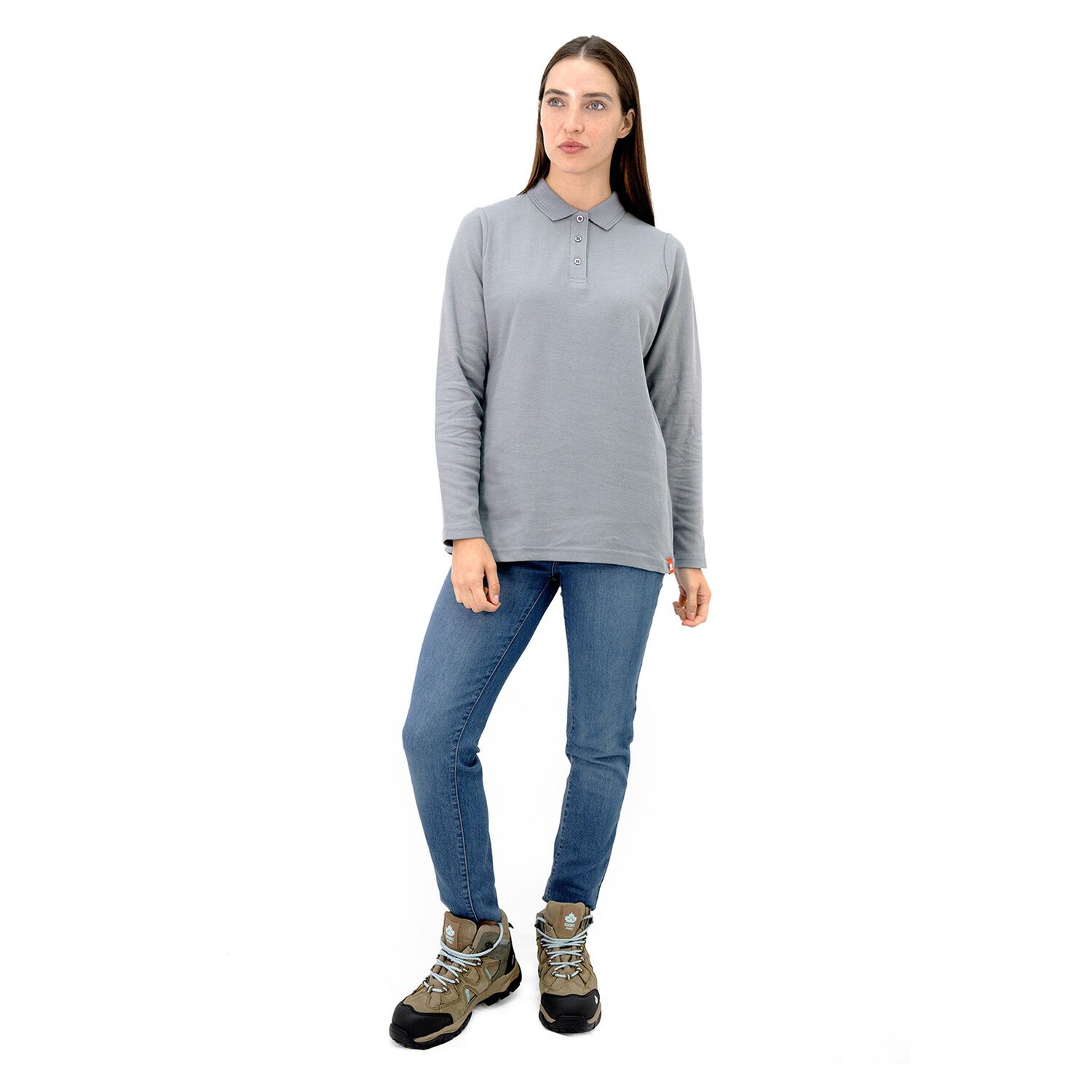 Polera Pique Quebec Manga Larga Gris Mujer image number 6.0