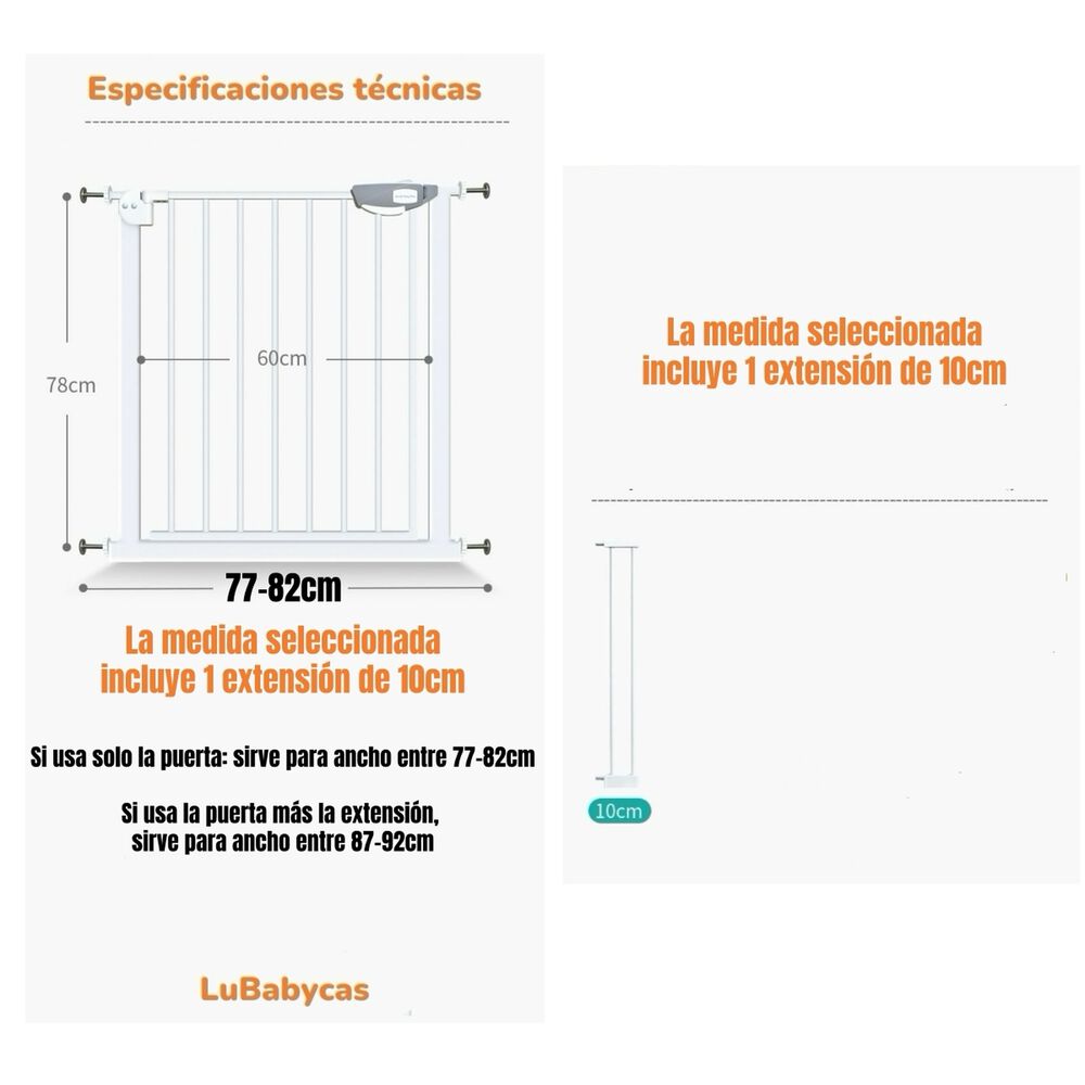 Puerta Seguridad Reja Expandible Para Beb&eacute; 77-92cm Lubabycas image number 7.0