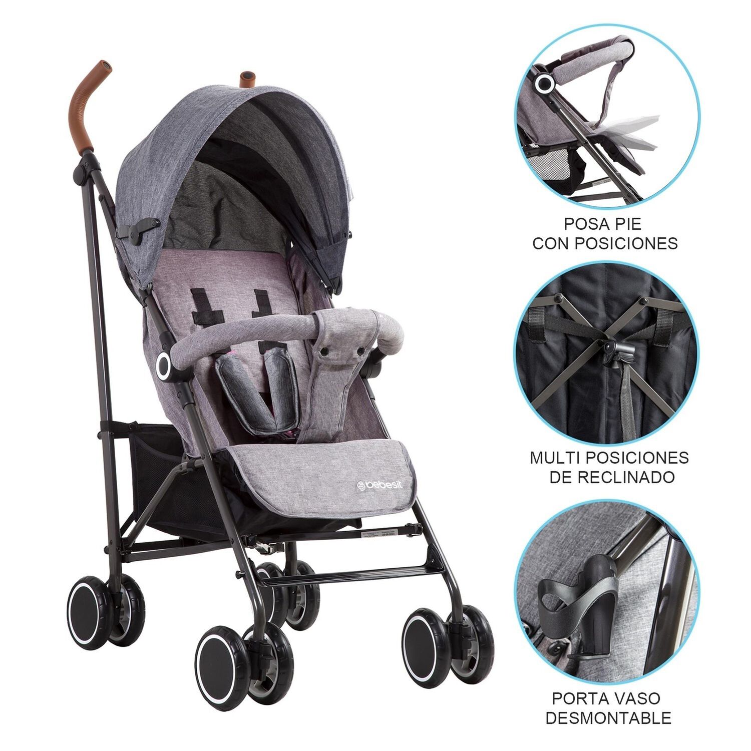 Coche Paragua Clap Melange Gris image number 8.0