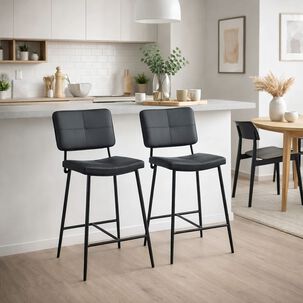 Pack De 4 Taburetes Alto Bronx Negro Con Patas Met&aacute;licas Negras