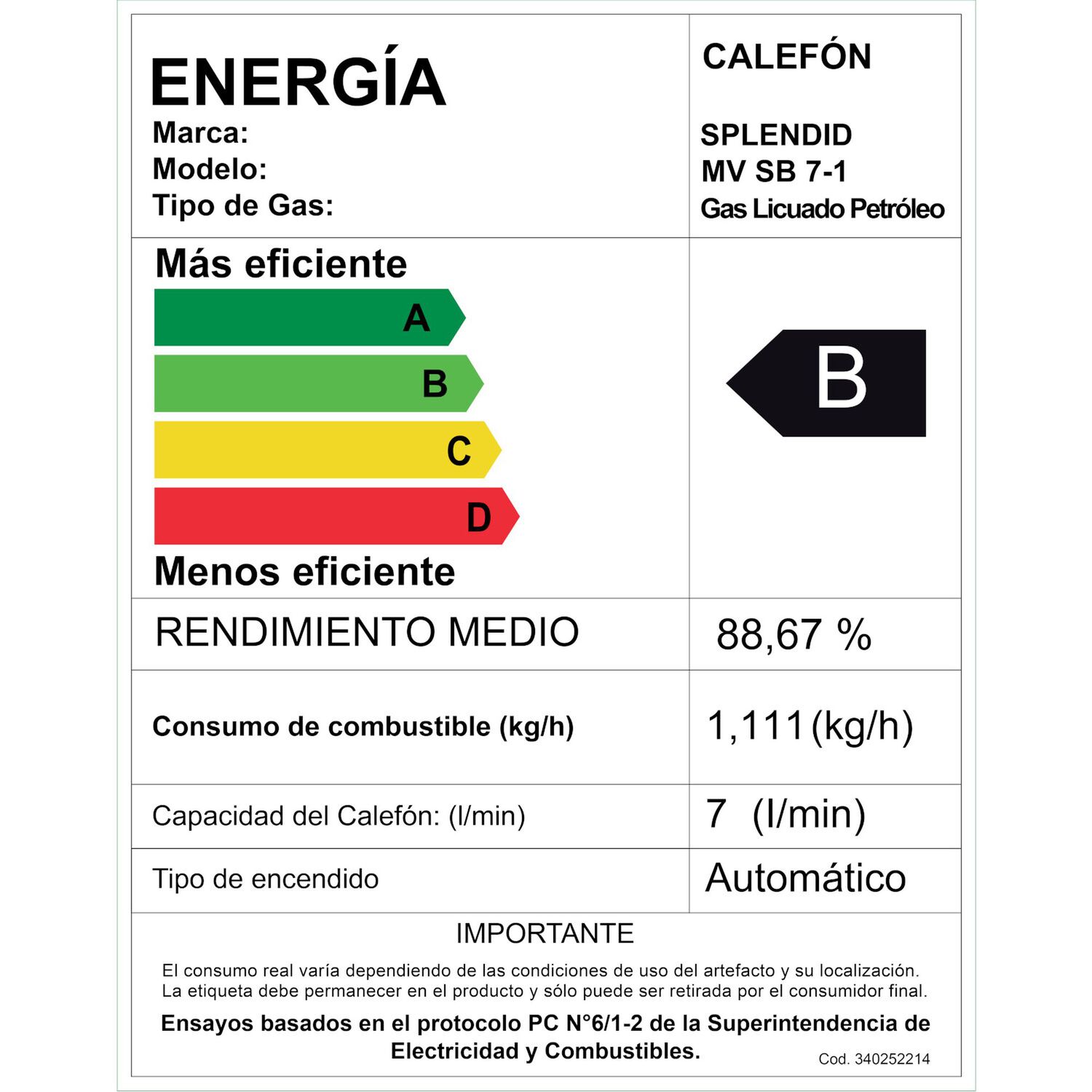 Calefont 7 Litros Gas Licuado Tiro Natural Splendid image number 9.0
