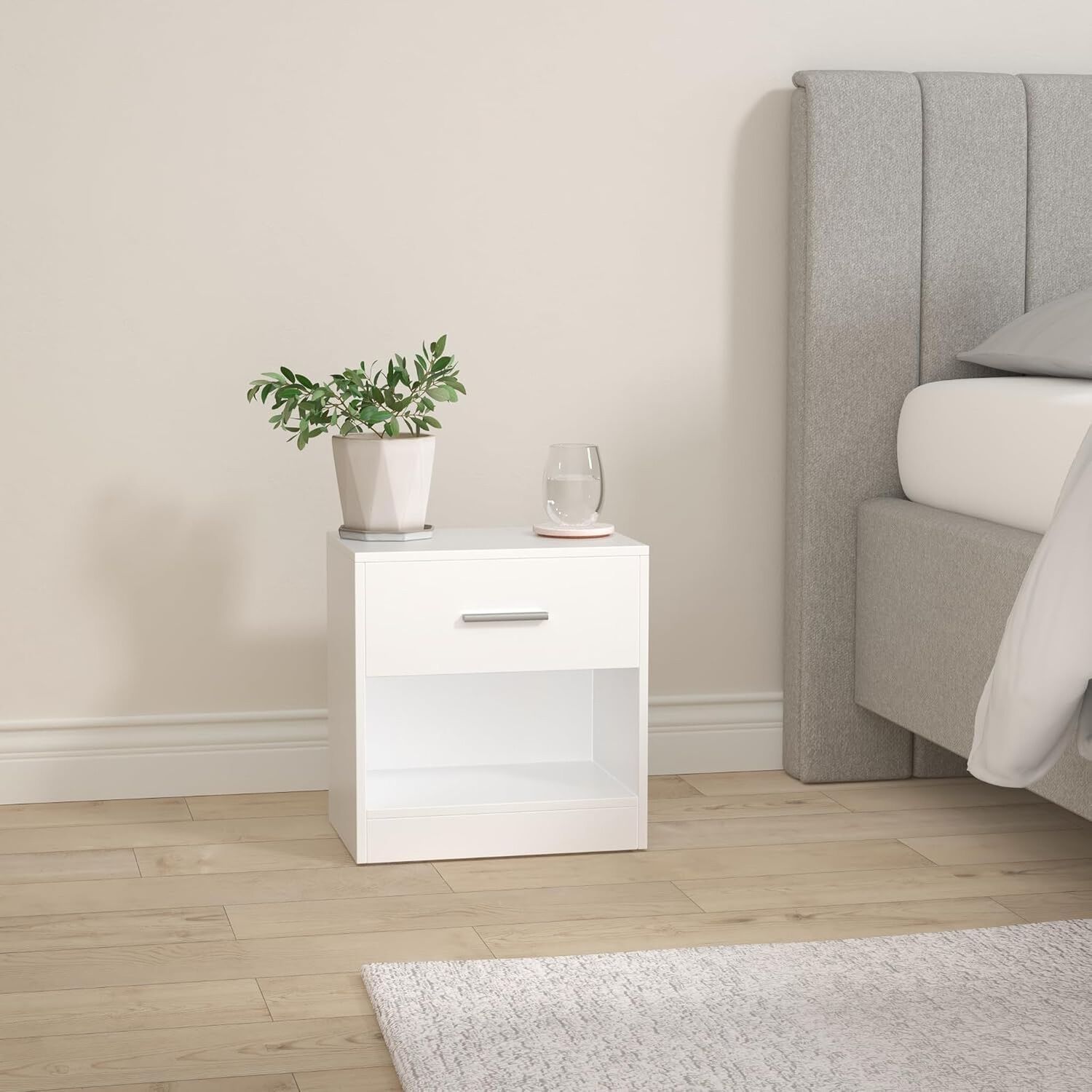 Velador Moderno Vasagle Con Caj&oacute;n Repisa Dormitorio Blanco image number 1.0