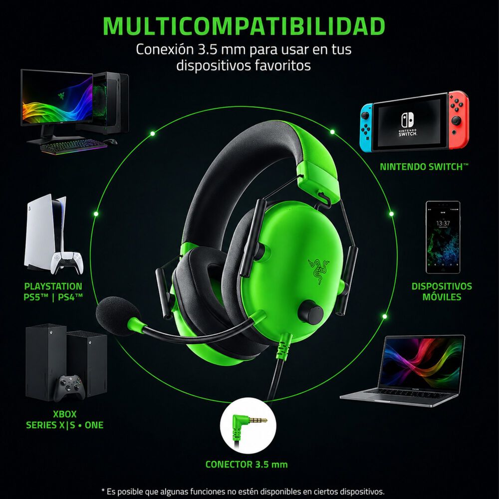 Aud&iacute;fonos Gamer Razer Blackshark V2 X Green Mulltiplataforma image number 5.0