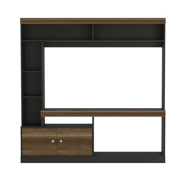 Estante Tv 55" Con 2 Puertas 7 Repisas Caf&eacute; Oscuro Y Negro