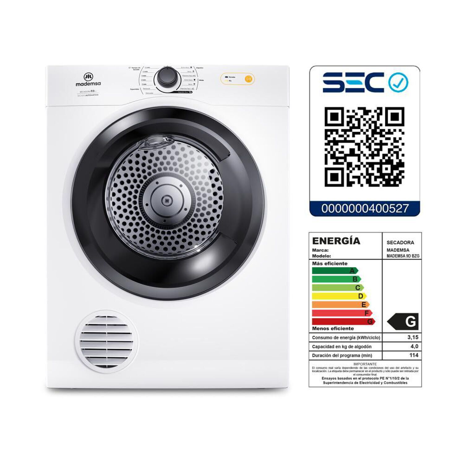 Secadora Mademsa Secado Autom&aacute;tico 9dbzg Pro 9kg image number 5.0