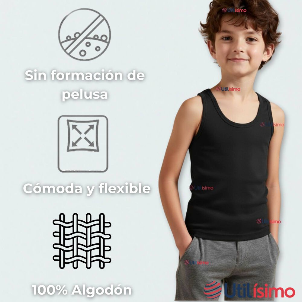 Camiseta Sin Manga Básica Suave 100% Algodón Colores Surtidos Niño image number 7.0