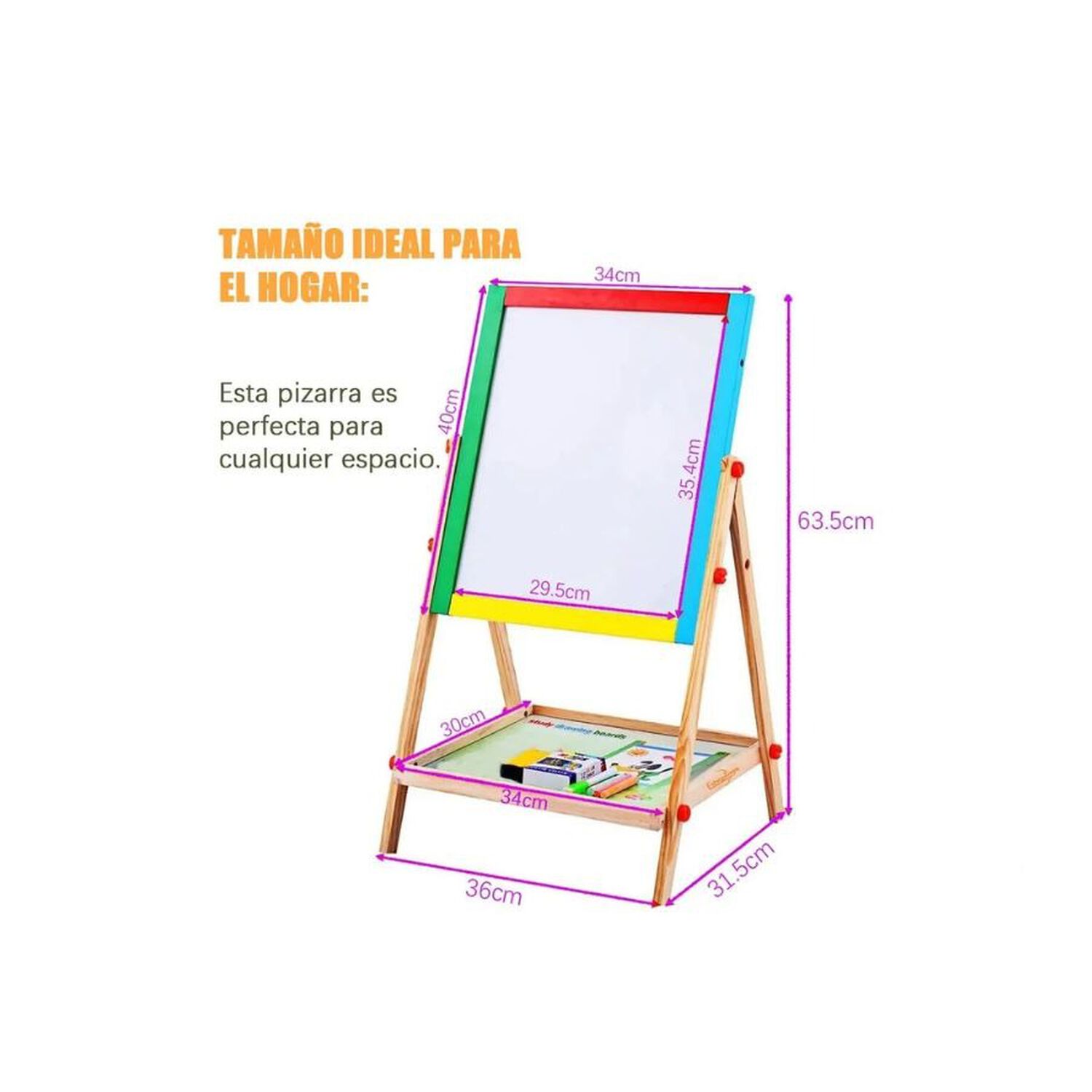 Pizarra Infantil Madera 2 En 1 Caballete Magnetica Didactica image number 1.0