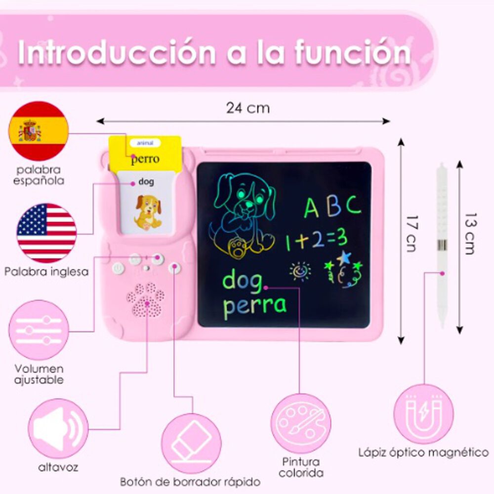Tablero Did&aacute;ctico Con 255 Tarjetas Espa&ntilde;ol-ingl&eacute;s Para Ni&ntilde;os Rosado image number 2.0