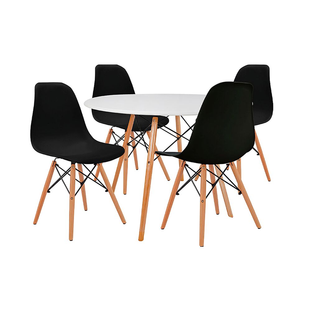 Comedor Mesa Eames Redonda Blanca 80cm + 4 Sillas Eames Negras image number 0.0