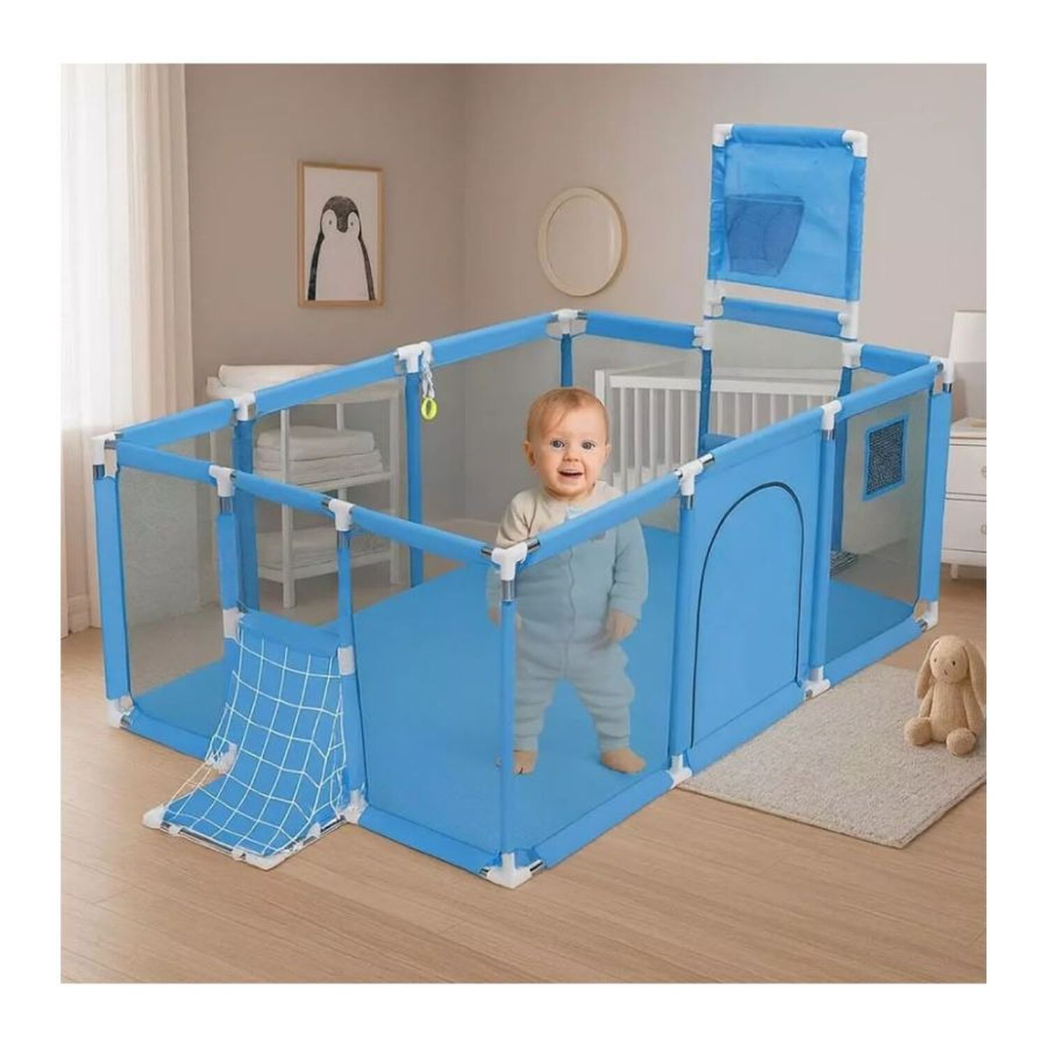 Parque De Juegos Para Beb&eacute;s Corral Malla Plegable Azul image number 2.0