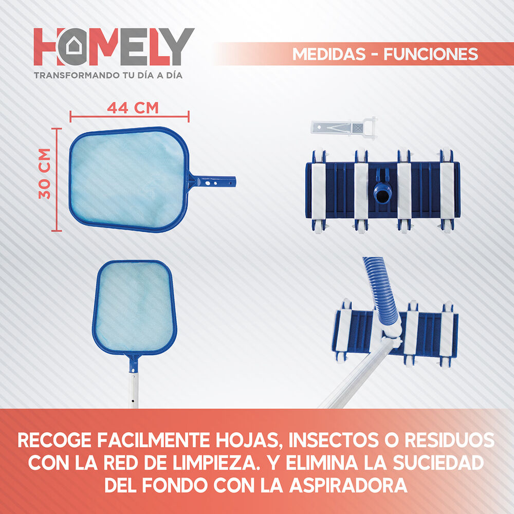 Limpiafondos Piscina Homely + Pértiga 2.4m + Accesorios image number 2.0