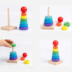 Torre De Madera Encaje Juguete Didactico Apilable Arcoiris