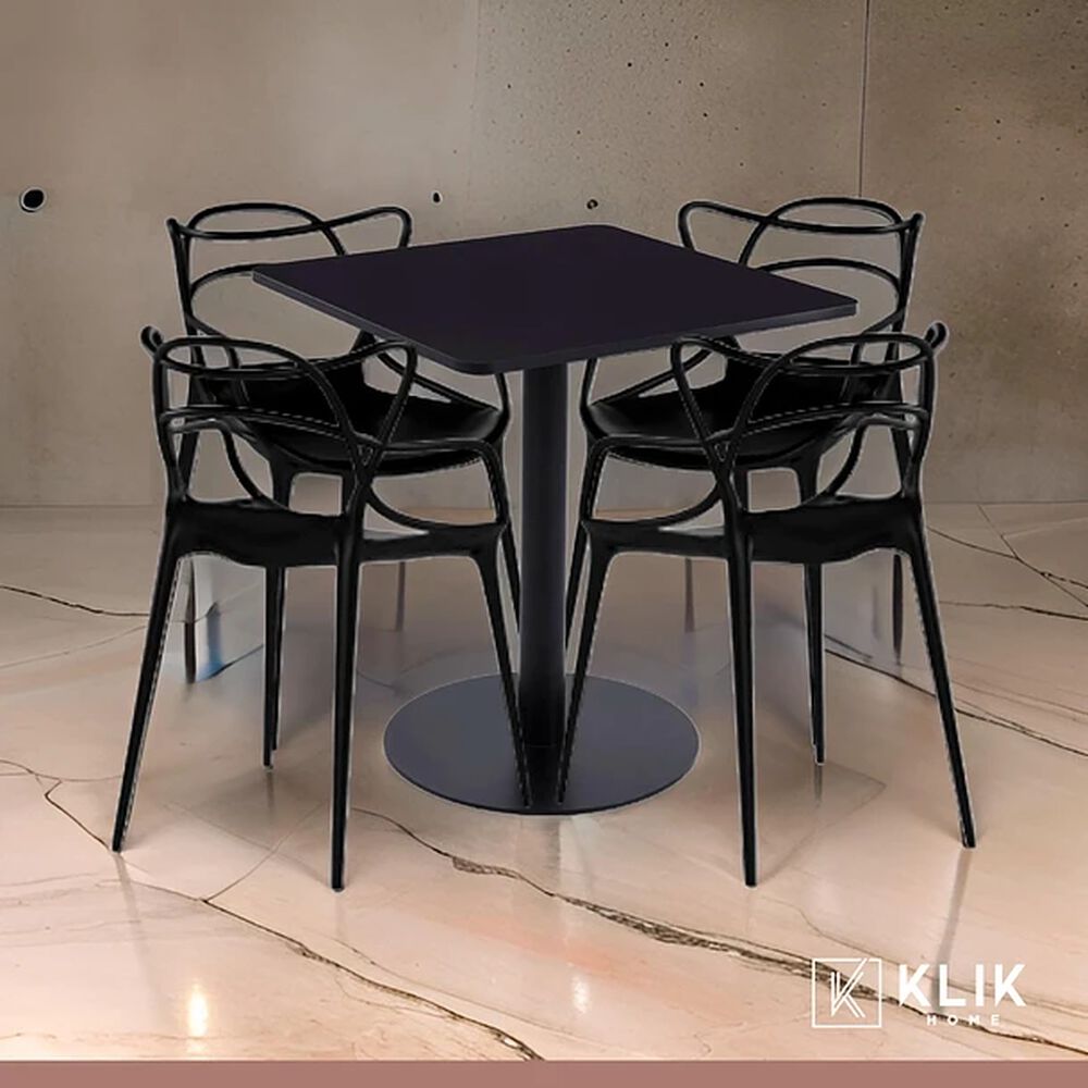 Mesa Restaurant 70x70 Tubo Metal Cubierta Mdf + 4 Sillas Master Negras image number 1.0