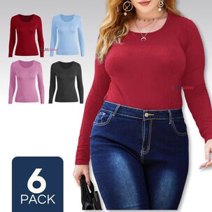 Pack 6 Camiseta Mujer Manga Larga Cuello Redondo Primera Capa Colores Surtidos
