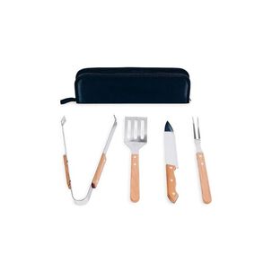 Set Asador 4 Piezas Mango Madera Con Estuche.