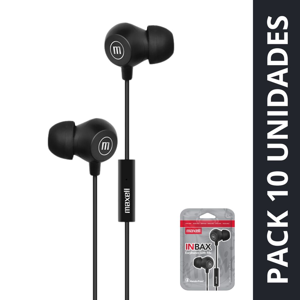 Pack 10 Aud&iacute;fonos Maxell In-bax Con Micr&oacute;fono In Ear 3.5mm Negro image number 0.0