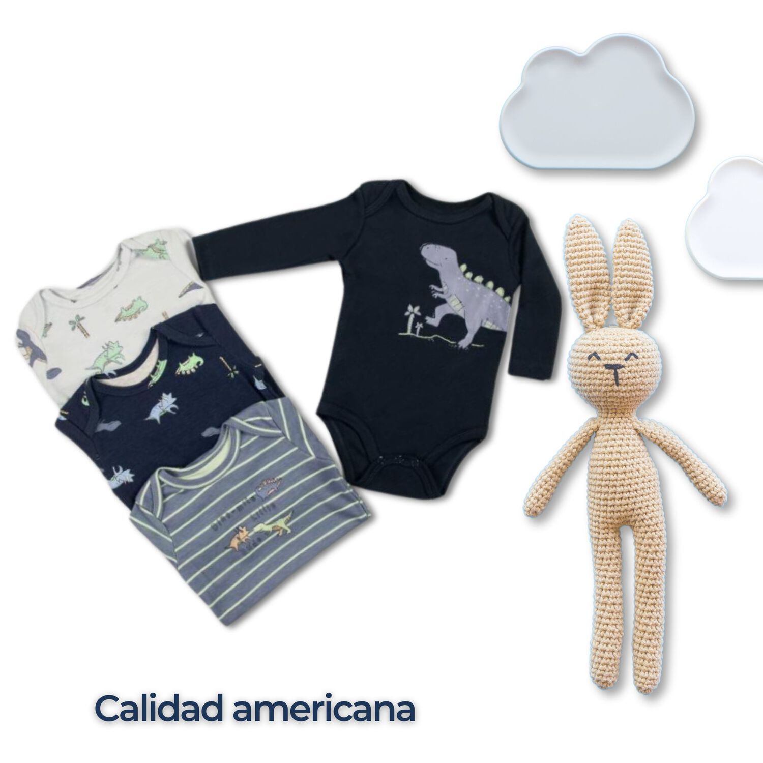 Pack 4 Bodys Ni&ntilde;o Manga Larga Tedmimak 100% Algod&oacute;n Dreamy Dinosaurs image number 5.0