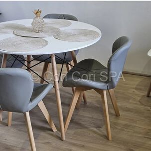 Comedor Mesa Eames Blanca 100cm + 4 Sillas Mariposas Wood Gris