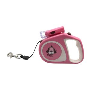 Cuerda Retractil 5m Con Linterna Para Paseo De Mascotas Rosado