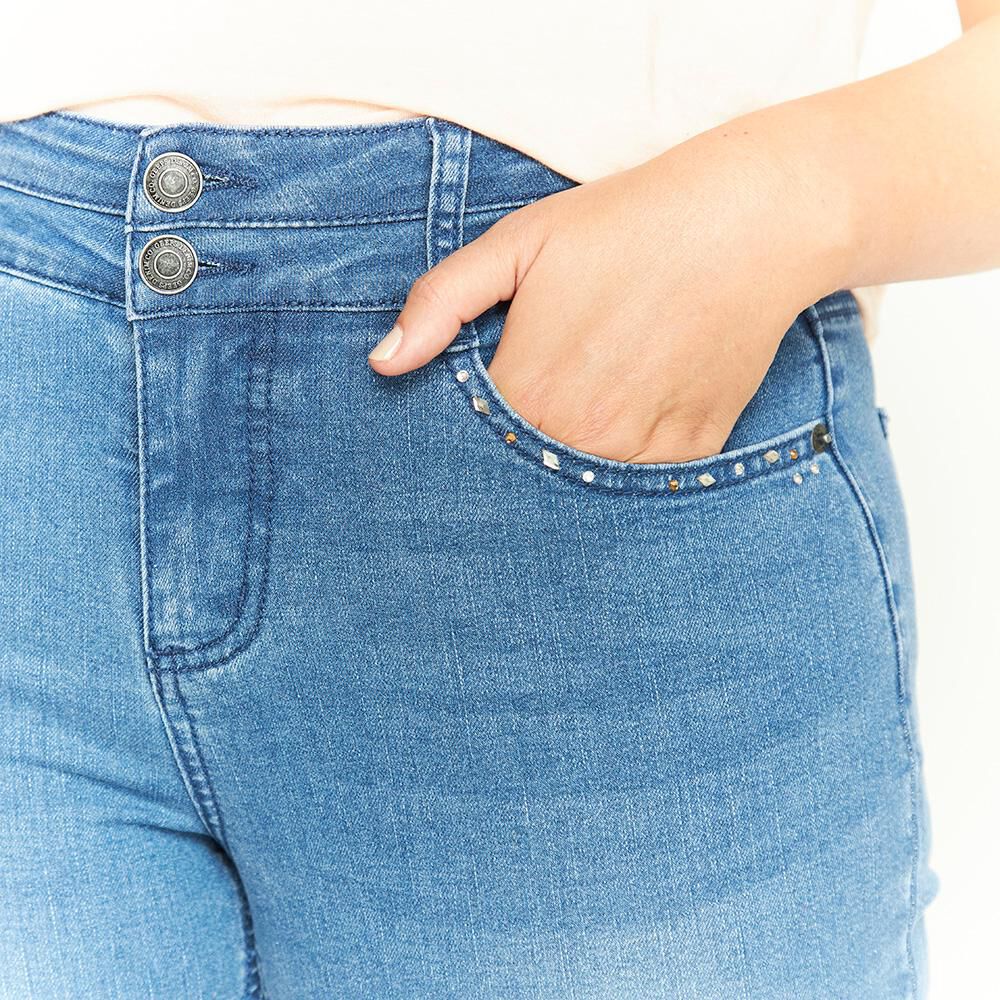 Jeans Con Brillo Tiro Alto Recto Flare Mujer Geeps image number 3.0