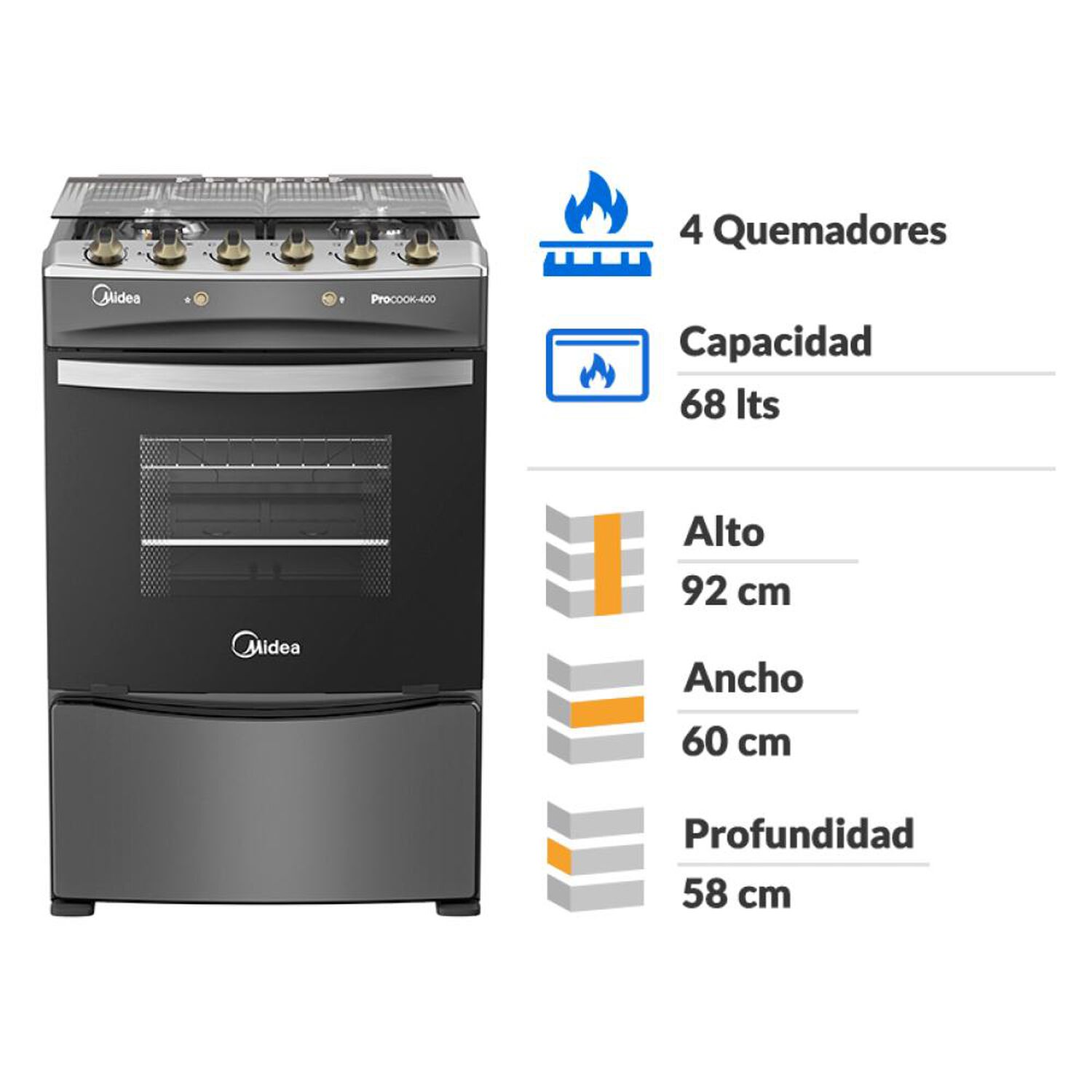 Cocina A Gas Midea MCG-4QPI24NSCG / 4 Quemadores image number 1.0