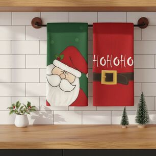 Set 2 Pa&ntilde;os De Cocina Navide&ntilde;os 45 70 Cm Santa Ho Ho Ho