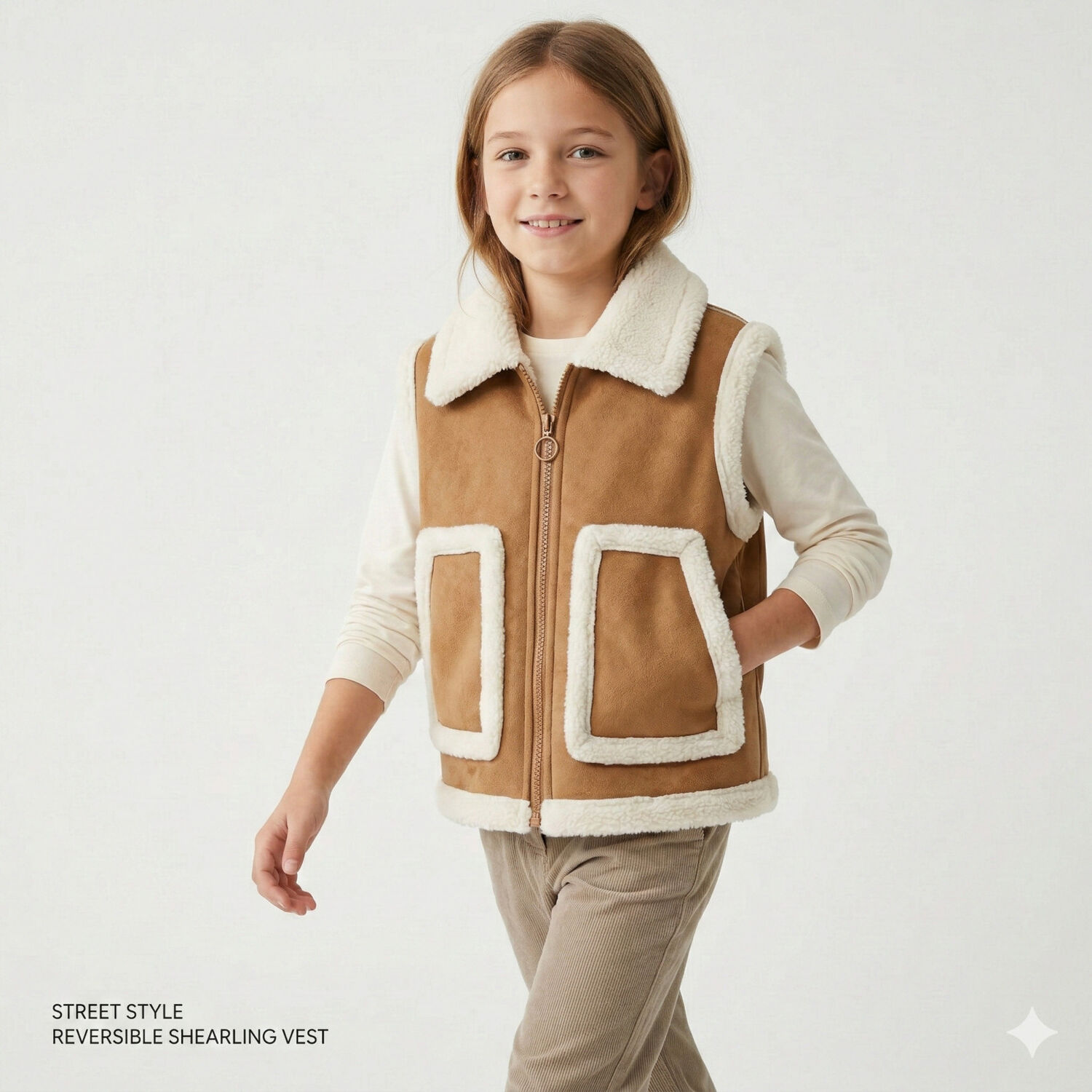 Chaleco Borrego Unisex Sin Mangas Invierno Estilo Europeo image number 2.0