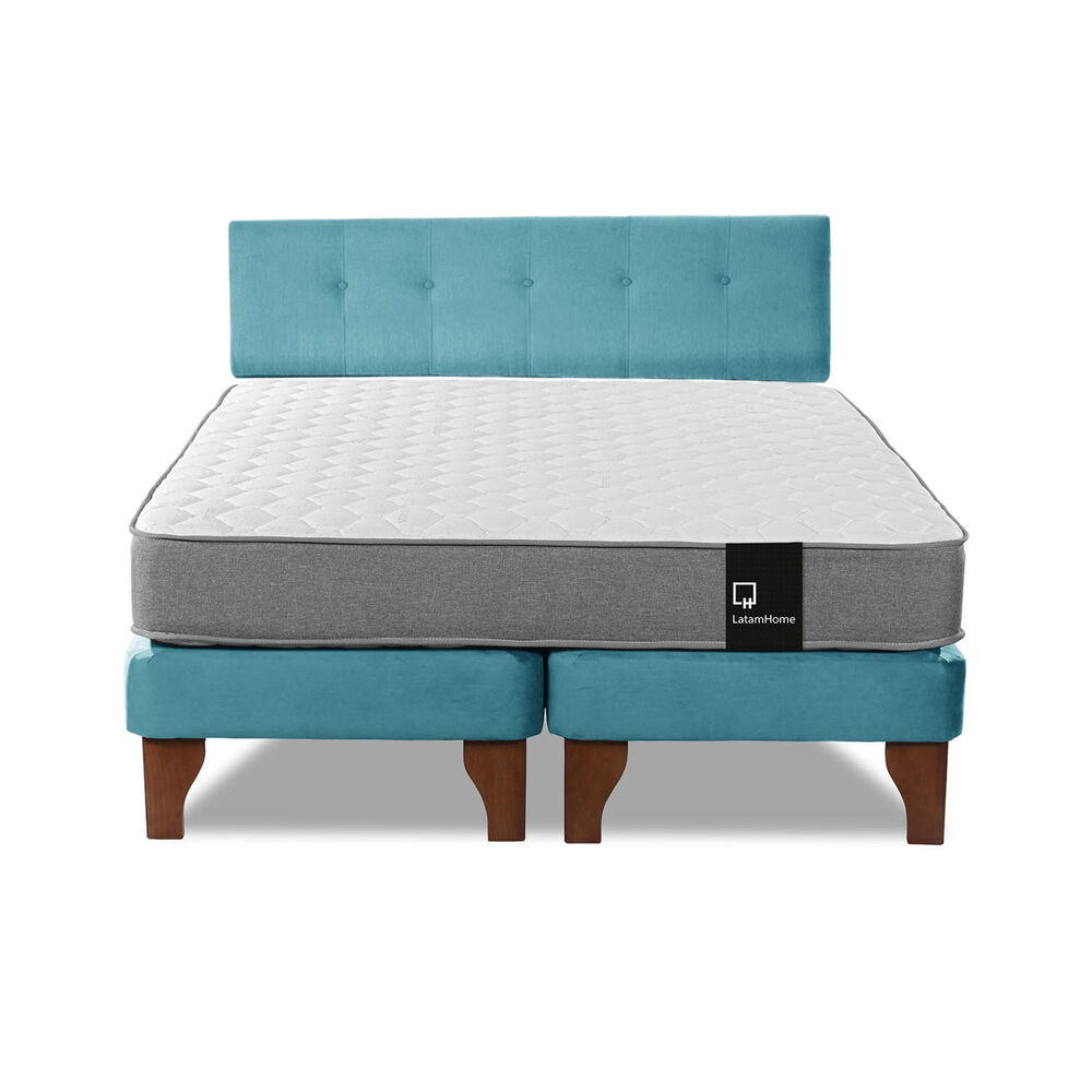 Cama Europea Zen Best Tela Velvet Turqueza 2 Plazas + Respaldo image number 3.0