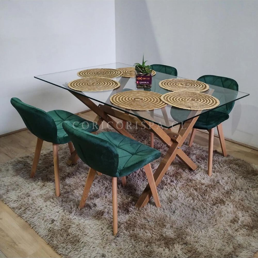 Comedor Medlock 120x80cm + 4 Sillas Mariposa Velvet Verde image number 0.0