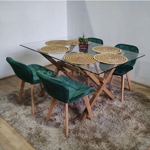 Comedor Medlock 120x80cm + 4 Sillas Mariposa Velvet Verde