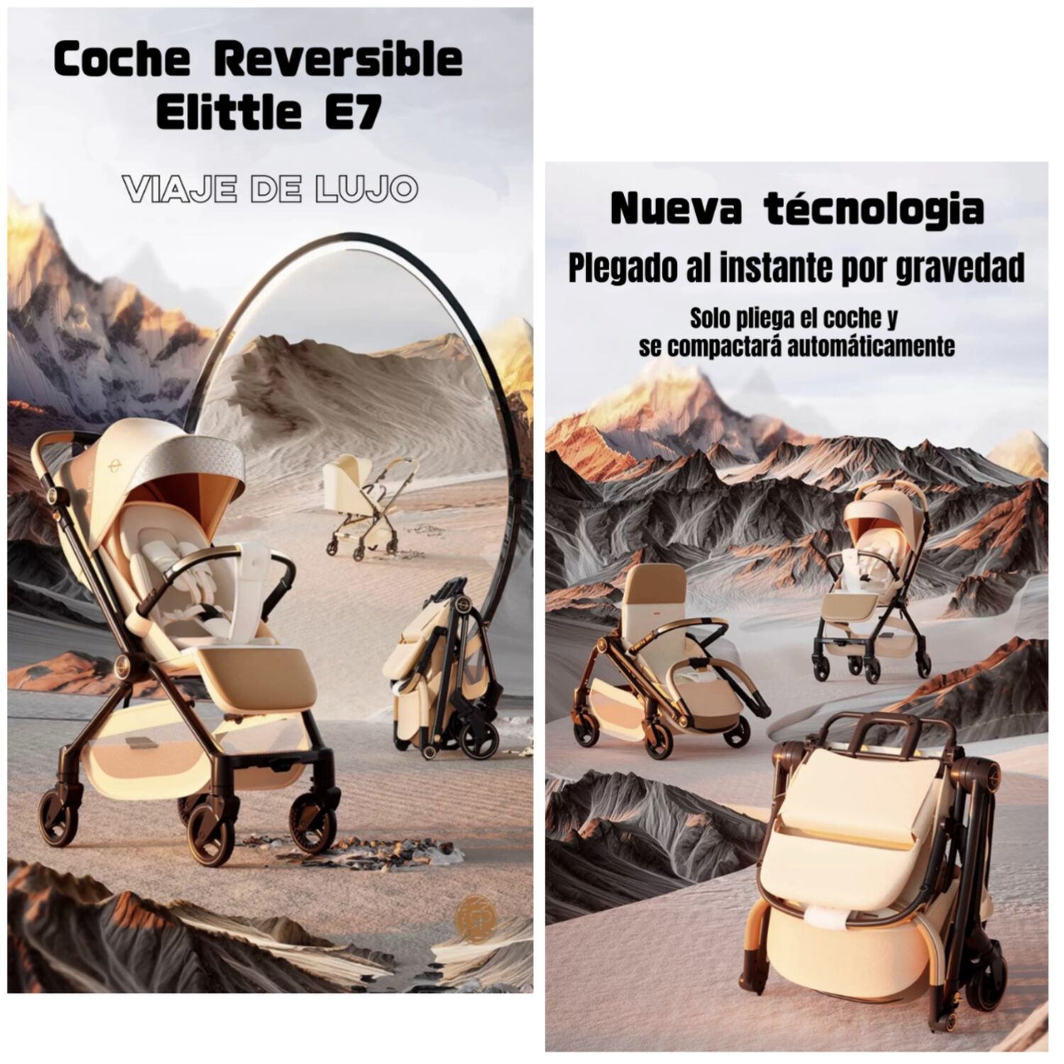 Coche De Paseo Reversible Nueva Tecnolog&iacute;a Elittle E7 Dorado image number 4.0