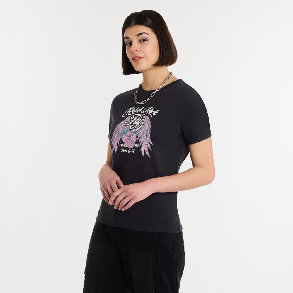 Polera Print Western Manga Corta Cuello Redondo Mujer Rolly Gp image number 2.0