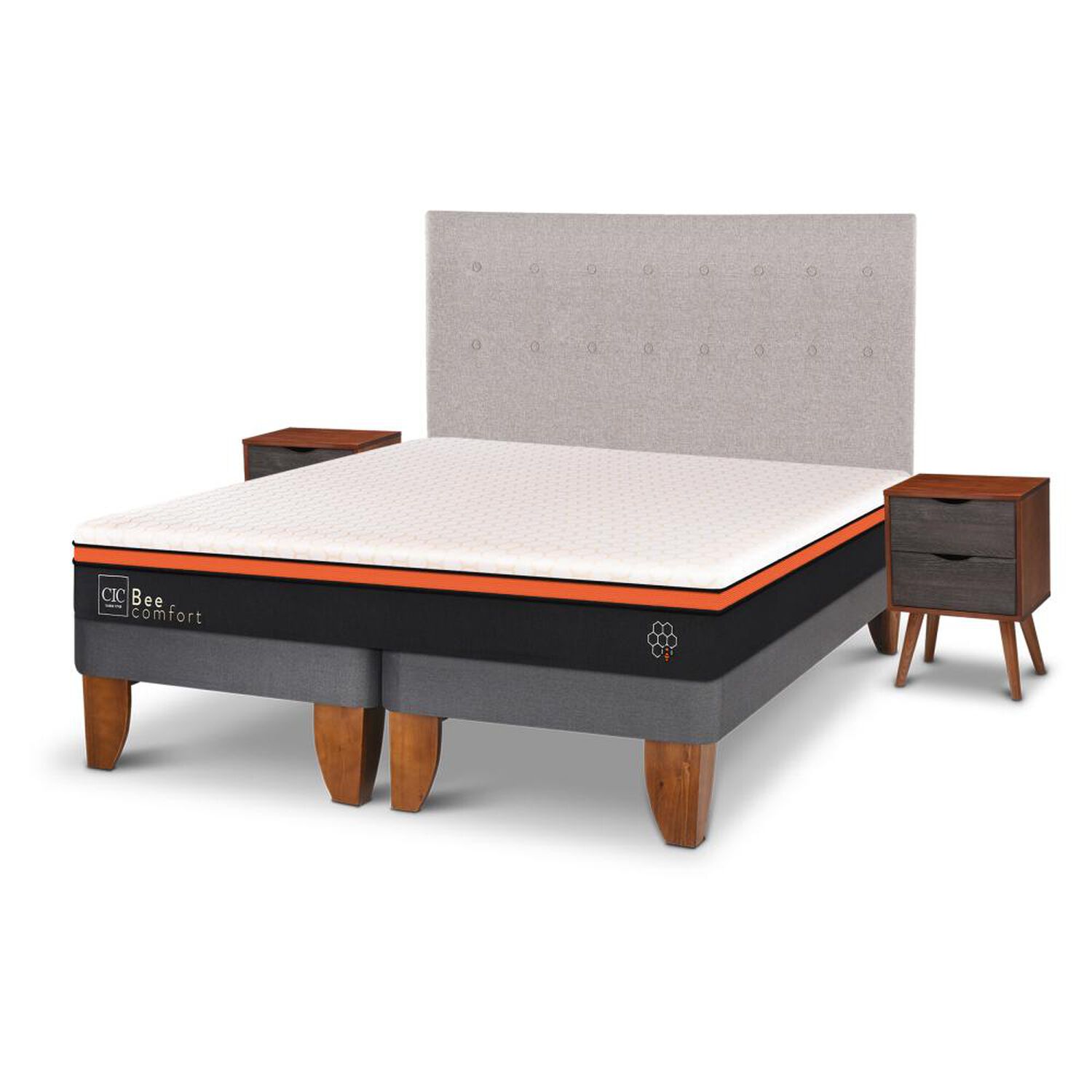 Cama Europea Cic Bee Comfort / King / Base Dividida + Set De Maderas image number 1.0