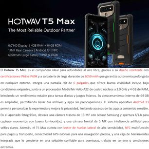 Hotwav T5 Max Smartphone Resistente Con Bater&iacute;a De 6050mah Y Nfc