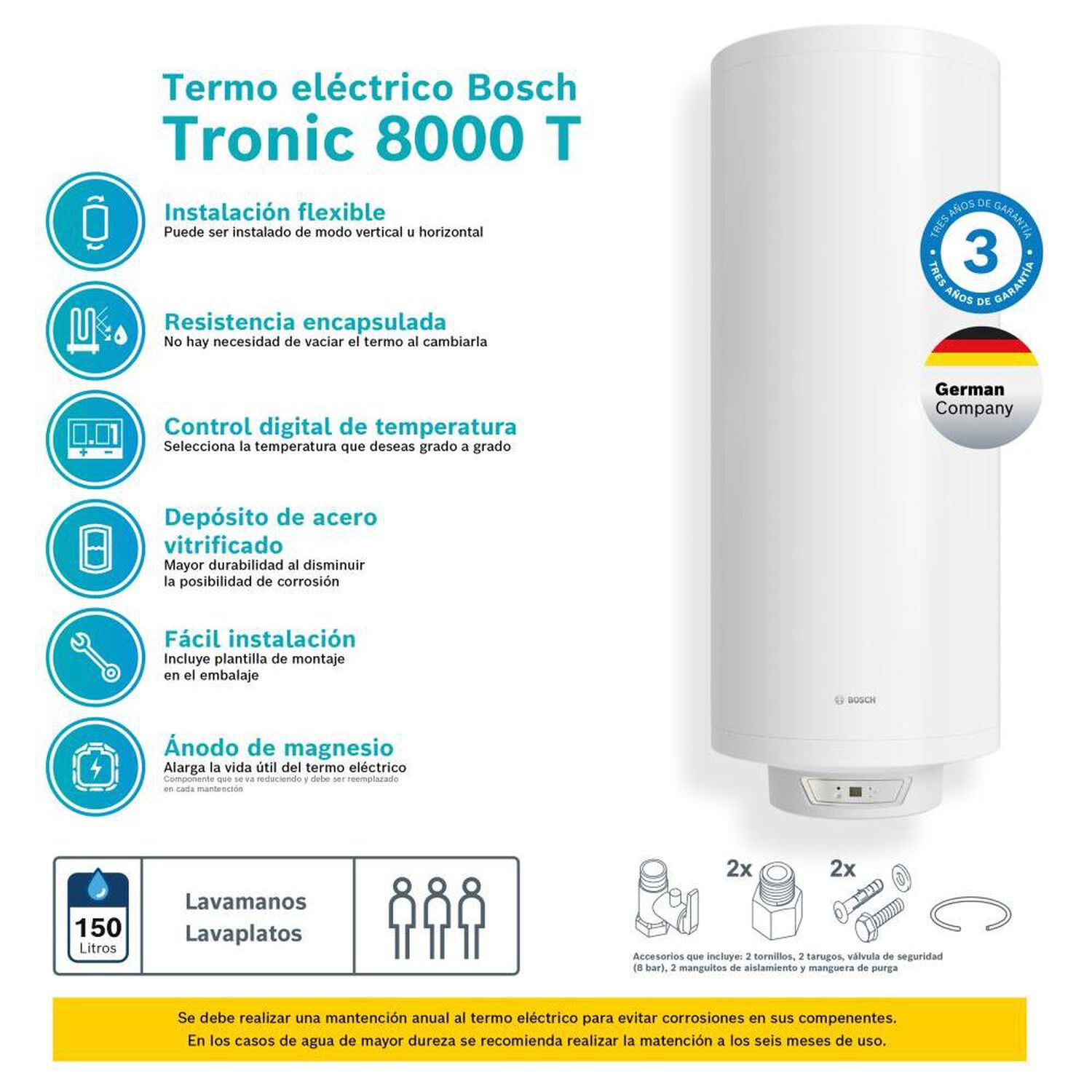 Termo El&eacute;ctrico Bosch Tr 8000T / 150 Litros image number 2.0