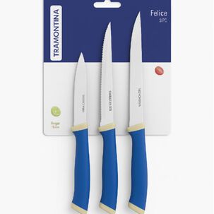 Juego Cuchillos Tramontina Felice 3 Pz Azul Acero Inox Hogar