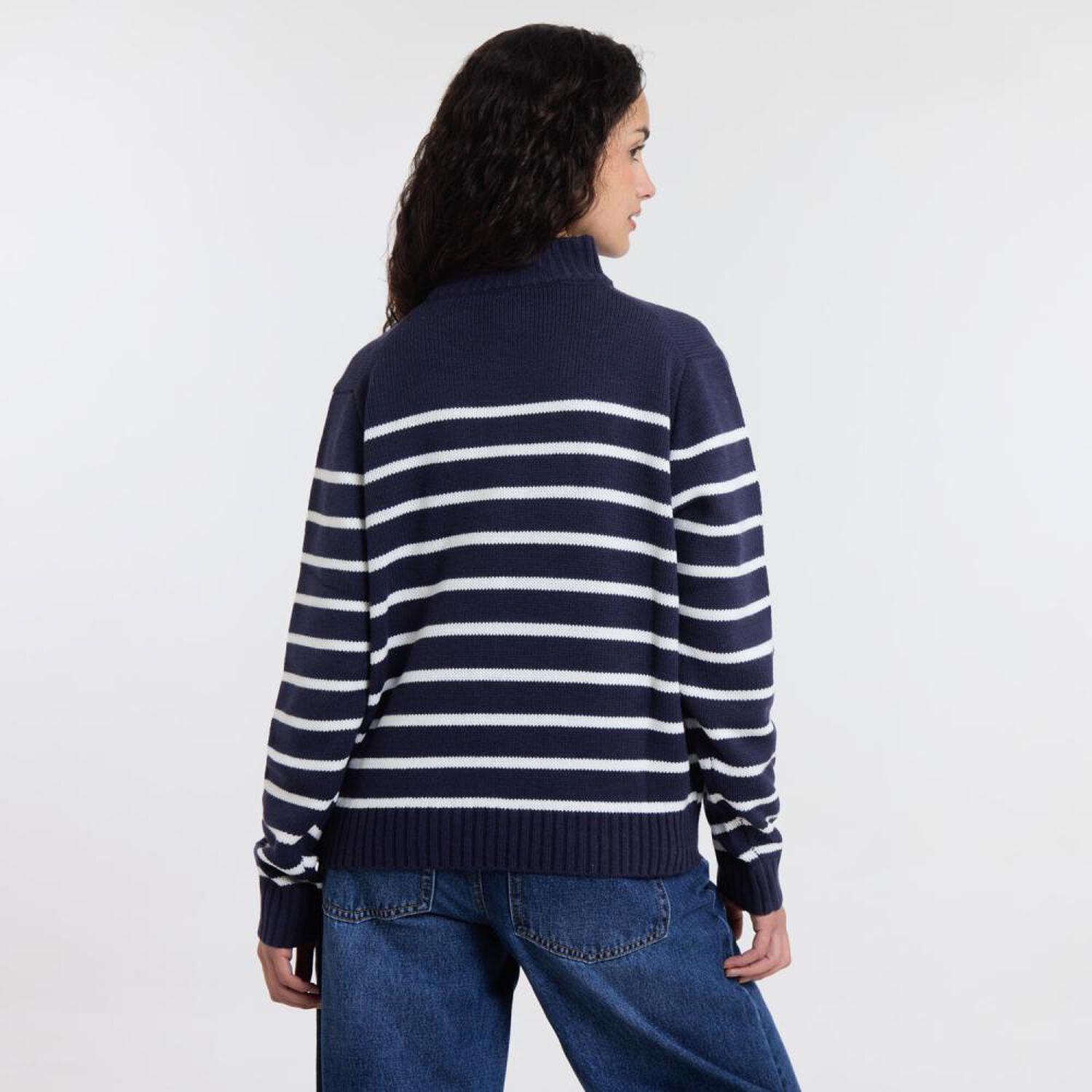 Sweater Rayas Manga Larga Cuello Alto Medio Cierre Mujer Freedom image number 3.0