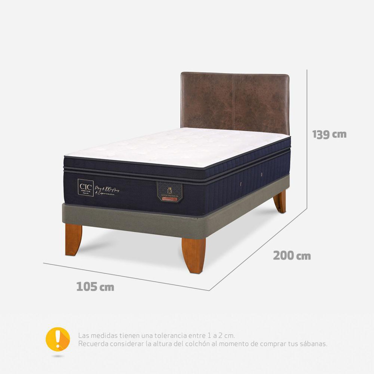 Cama Europea Cic Super Premium / 1.5 Plazas / Base Normal + Respaldo image number 3.0