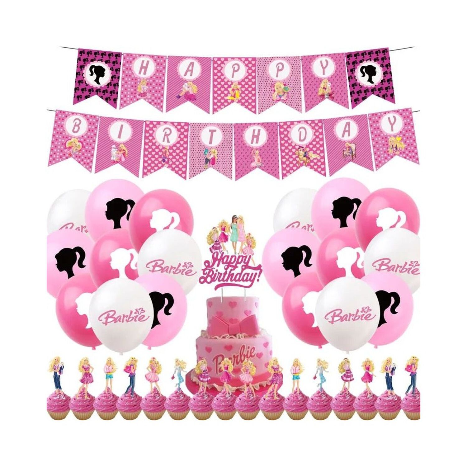 Pack Cumplea&ntilde;os Barbie Globos Toppers Cinta Y Mas image number 0.0