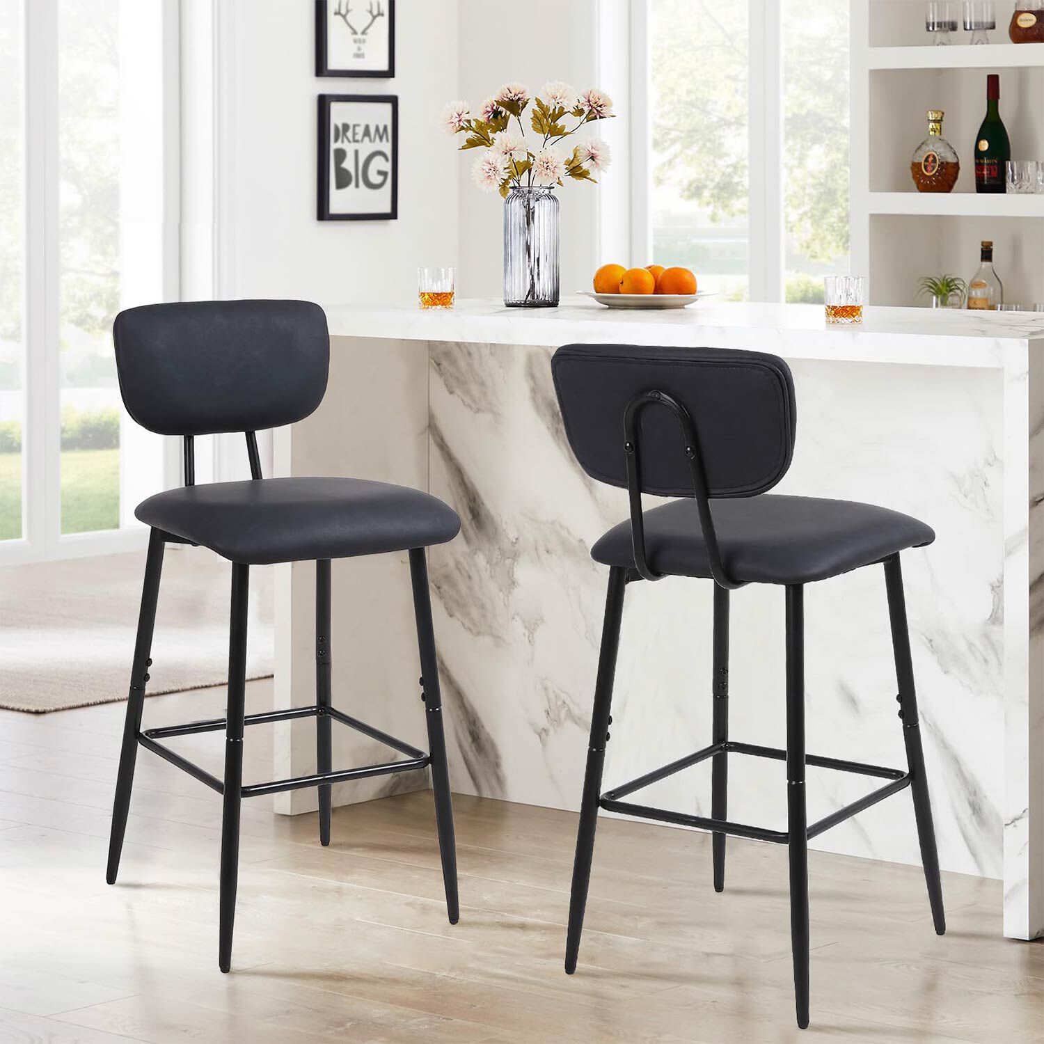 Pack 2 Pisos De Bar De Cocina Mid-century Con Respaldo Negro image number 1.0